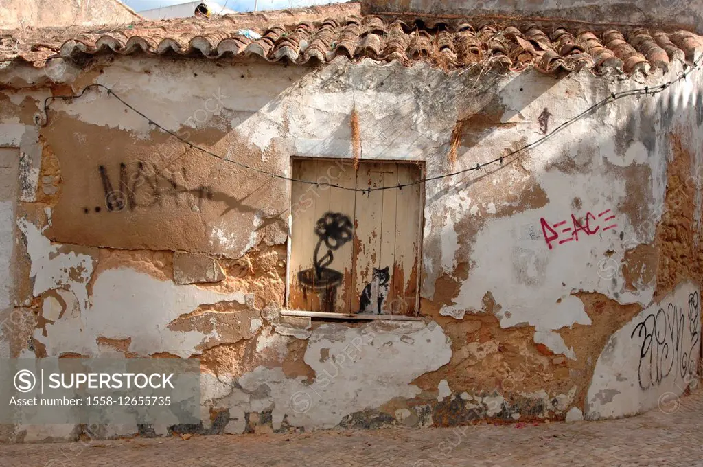 Portugal, Lagos, facade, old, picture, graffiti,