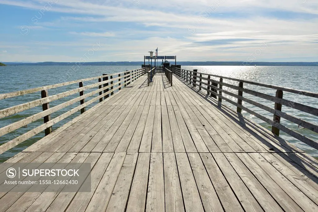 Shipping Pier, Herrsching am Ammersee, Lake Ammersee, Fuenfseenland, Upper Bavaria, Bavaria, Germany