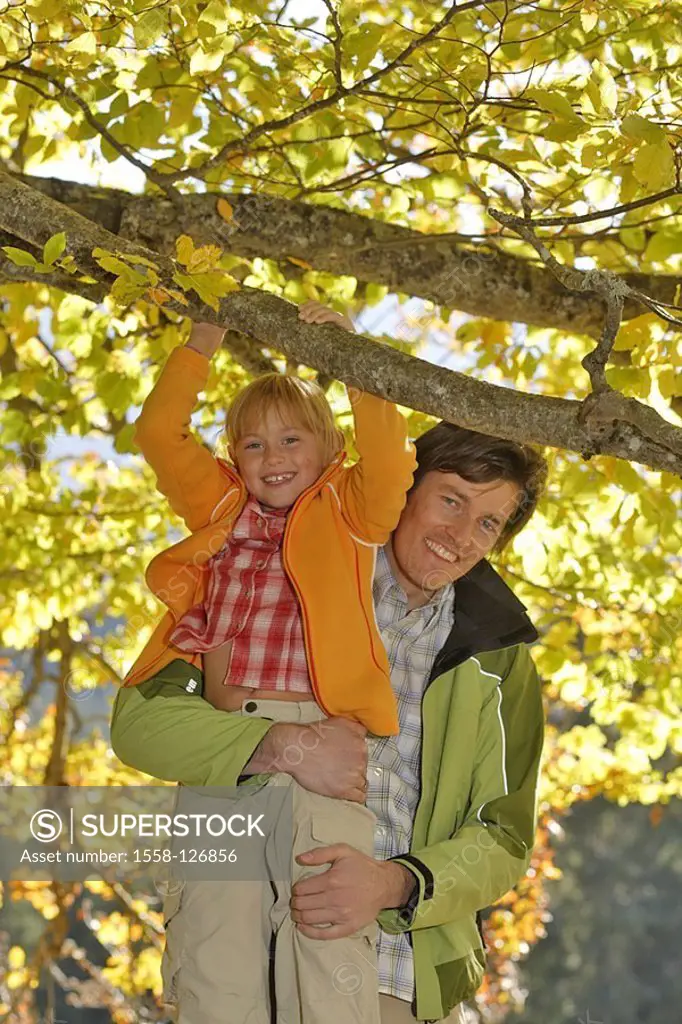 Father, daughter, autumn, tree,