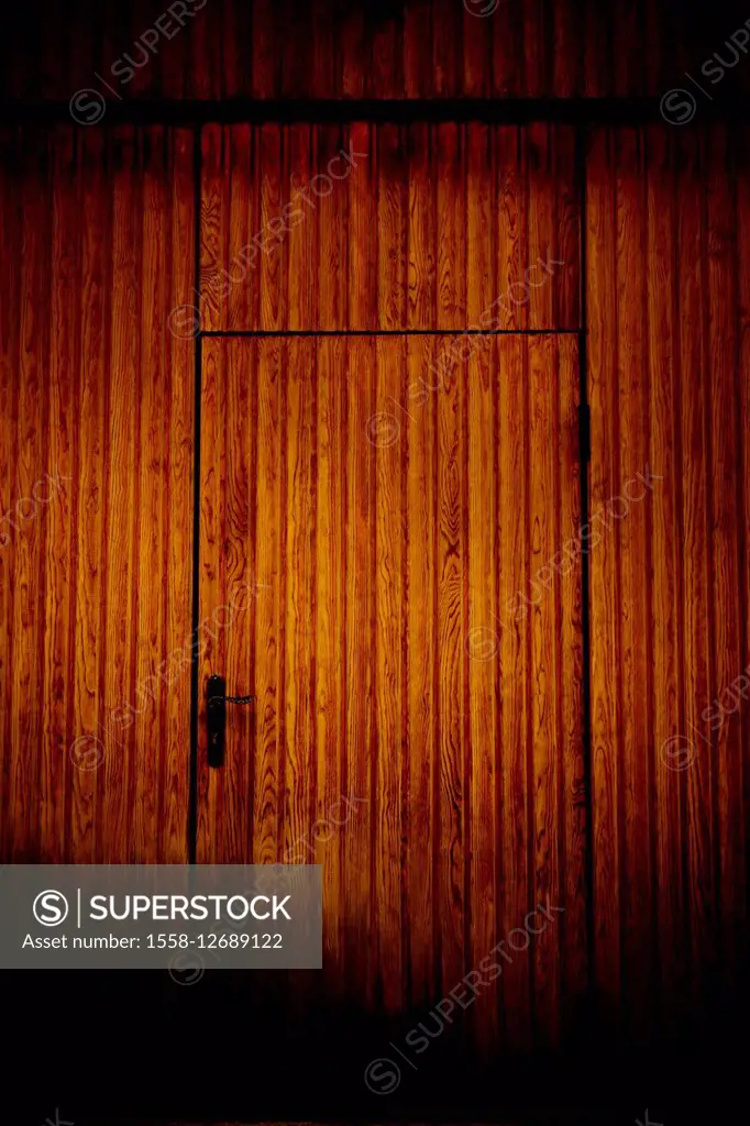 Wooden door in wooden wall