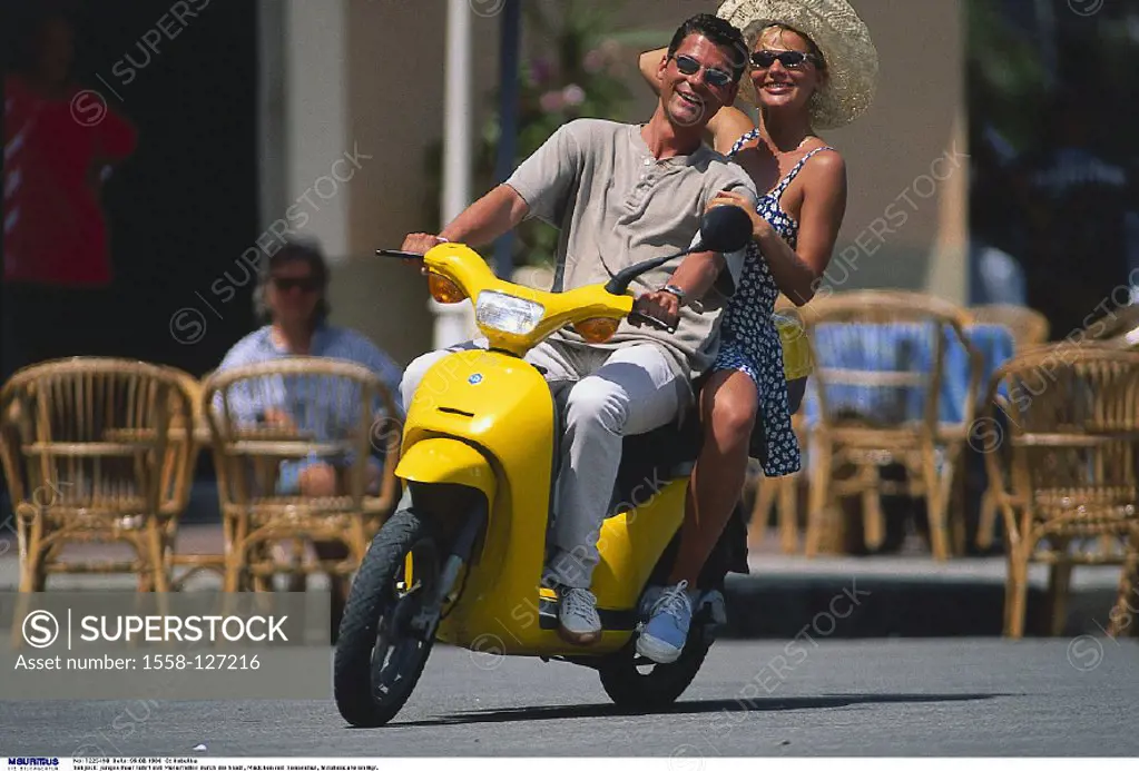 City, Couple, Scooter