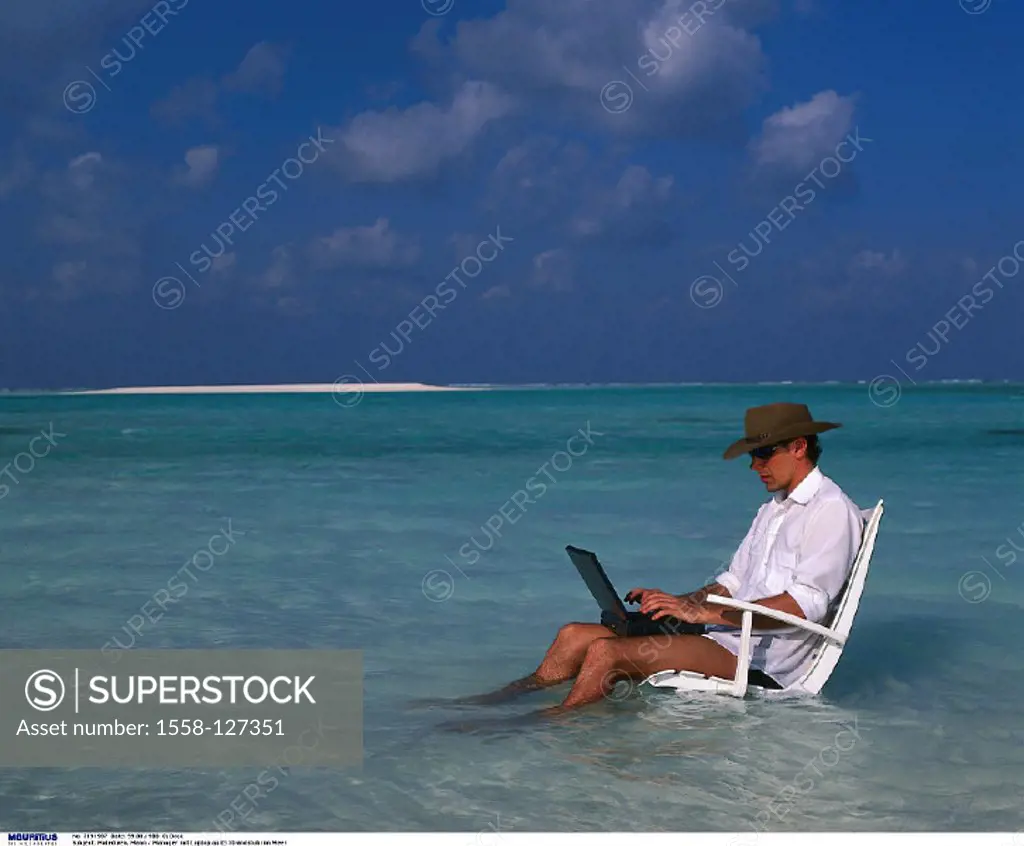 Maledives, Man, Laptop, Water