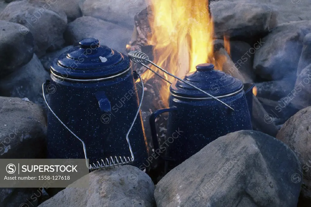 Stones, Campfire, Coffee pots