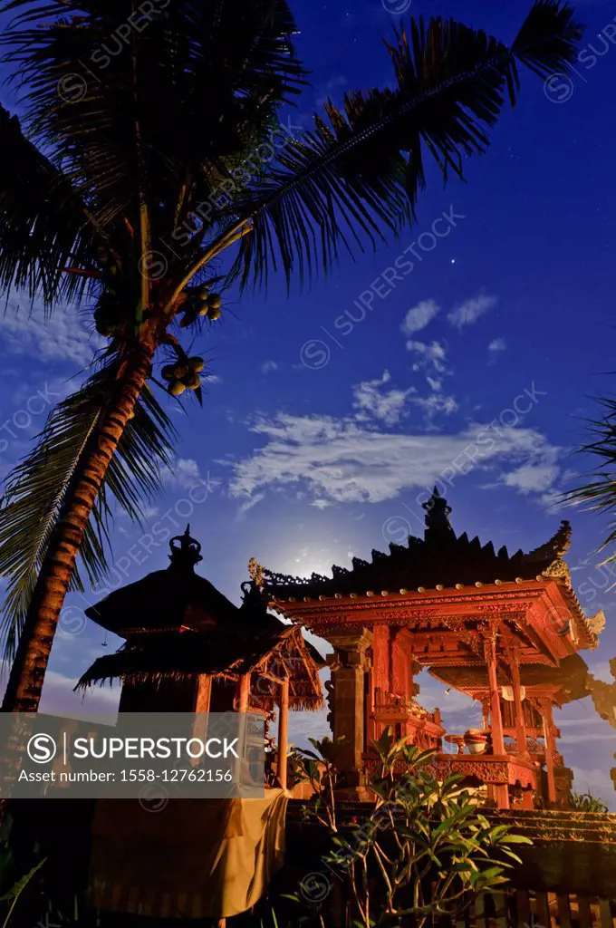 Asia, Indonesia, Bali, Batuan, temple, house temple, dusk, full moon,
