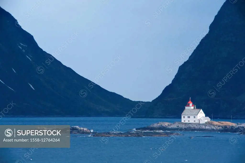 Mountains, lighthouse, house, sea, coast, Norway