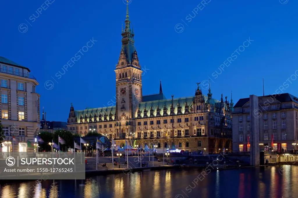 Europe, Germany, Hamburg, townhall, dusk,
