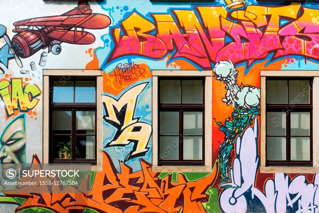 Dresden, Neustadt, facade, painted, graffiti