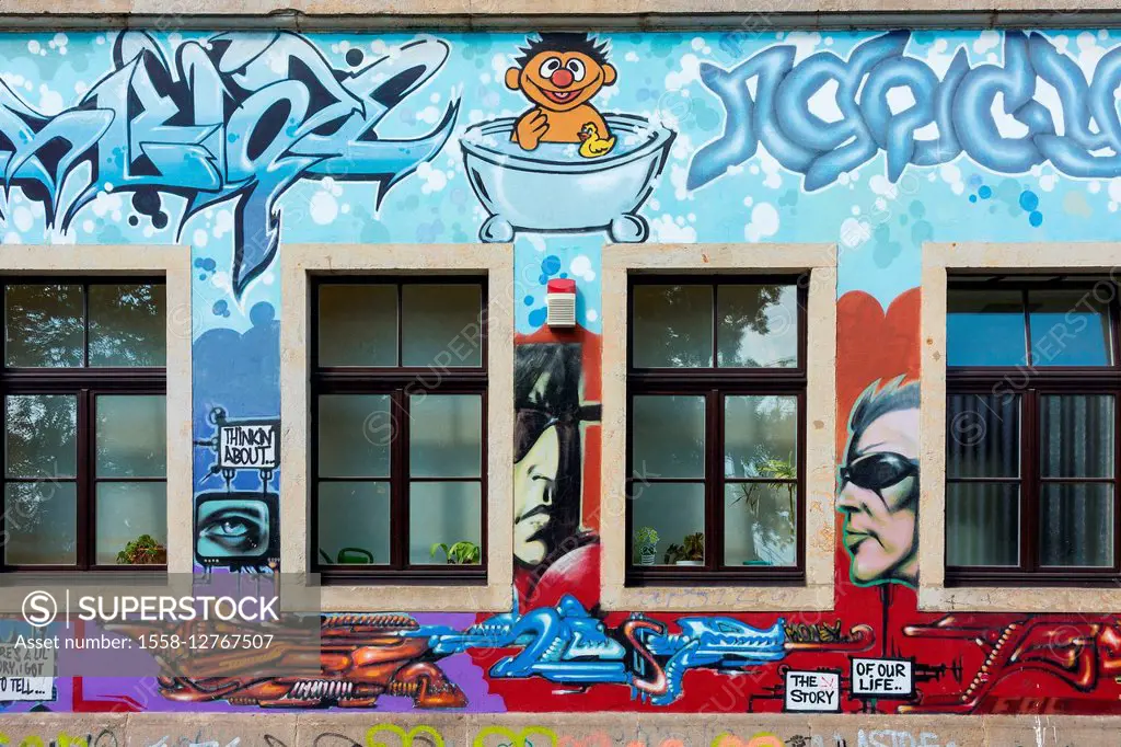 Dresden, Neustadt, facade, painted, graffiti
