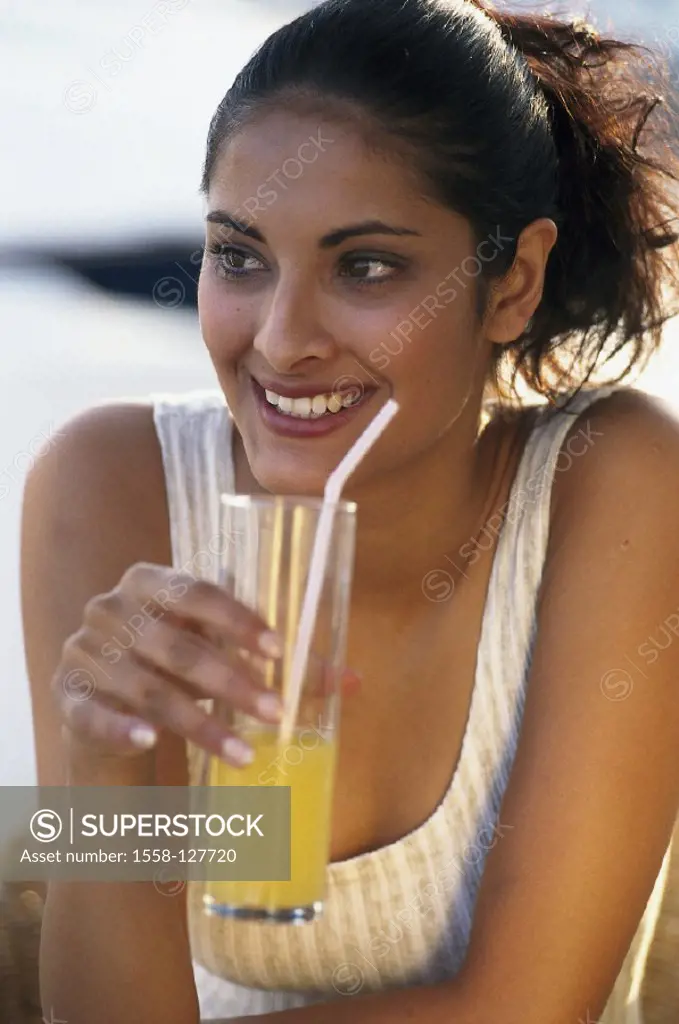 Woman, Glass, Orange juice