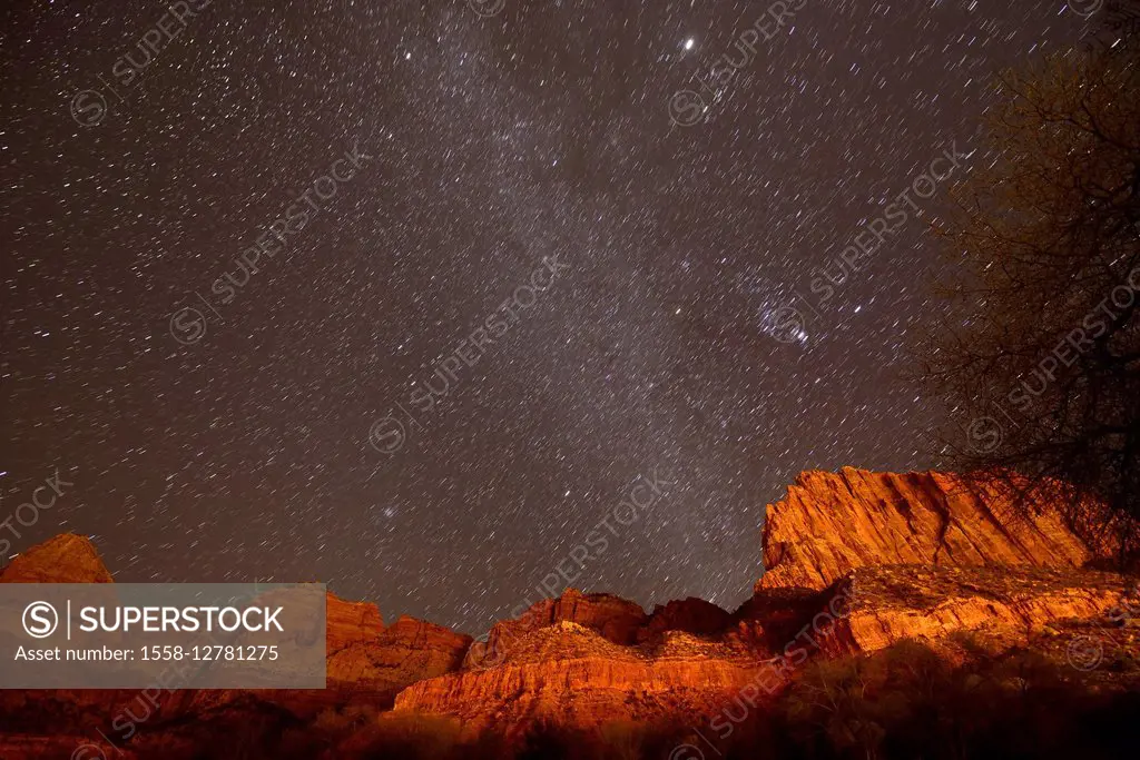 view to the night sky to the Watchman in the Zion National Park, Utah, USA, North America