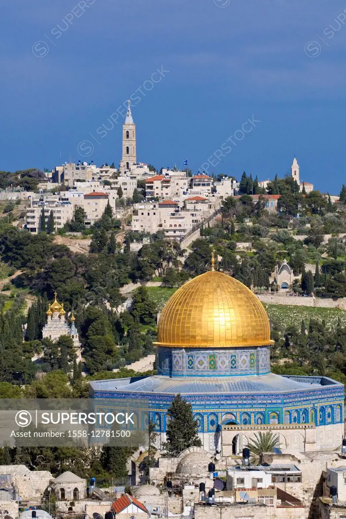 Old Town, view to Temple Mount, Dome of the Rock, the Mount of Olives, Jerusalem, Israel