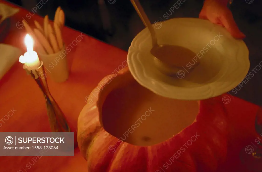 Person, Soup plate, Pumpkin cream soup