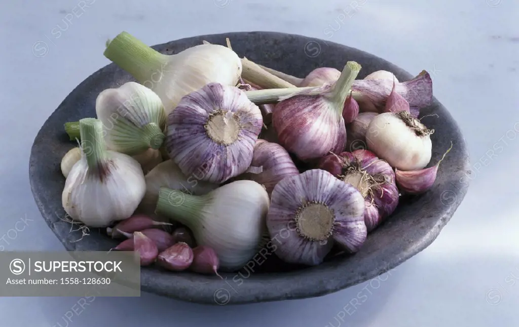 Plate, Garlic, Garlic bulbs