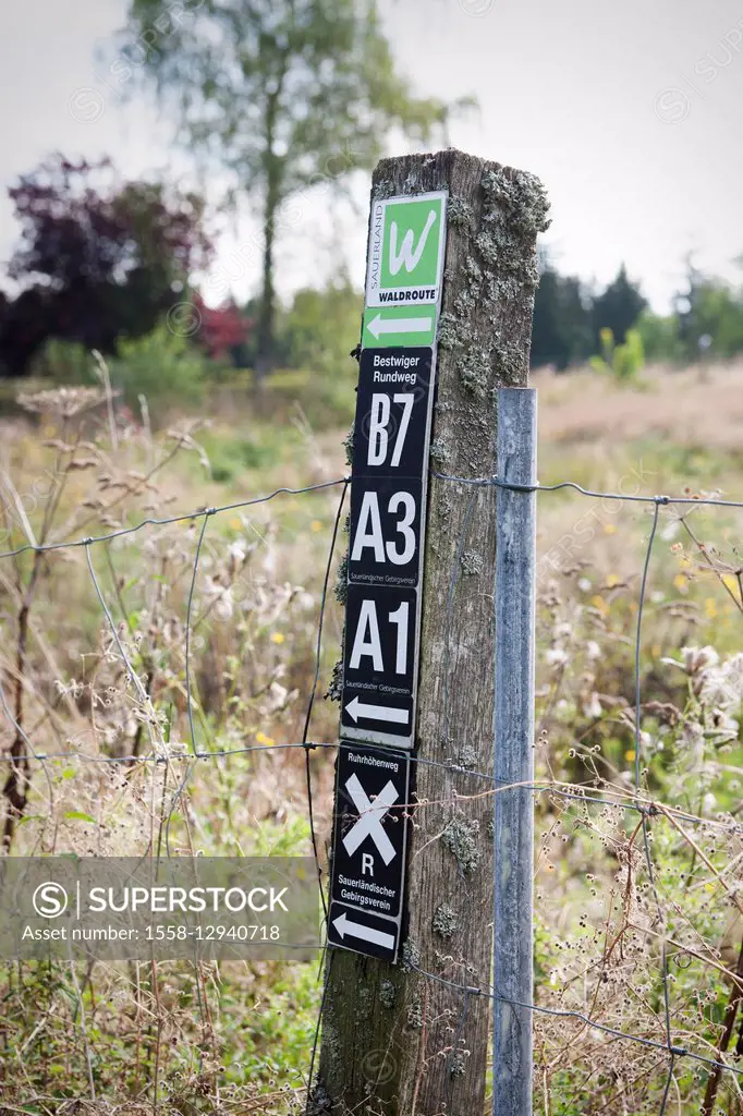 Fence post, sign, Sauerland footpaths