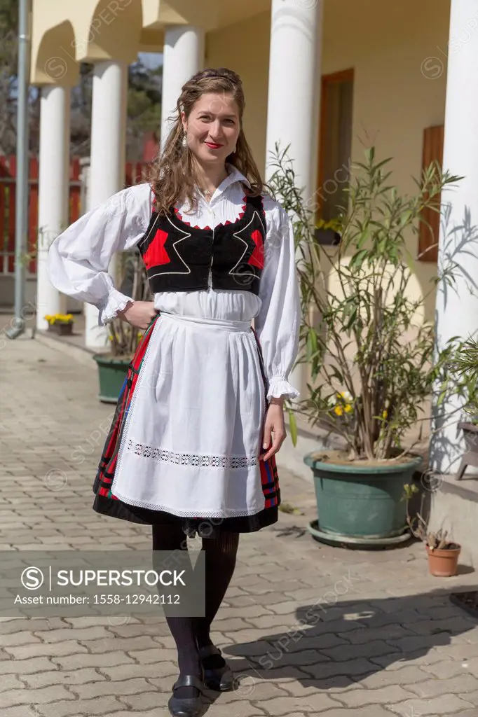 Young woman in the Hungarian traditional costume, Budapest, Hungary, Europe