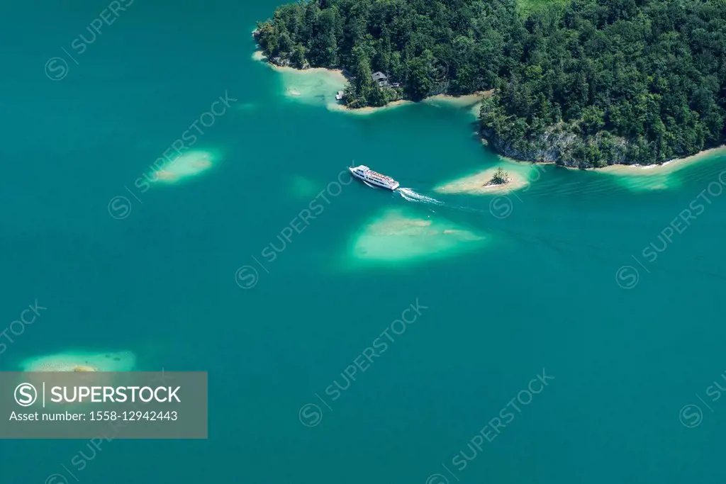 Wolfgangsee, ship, St Gilgen, Austria, Salzburg state, Salzkammergut, aerial picture, nature, shore, mountain lake, bath lake, holiday region, tourism...