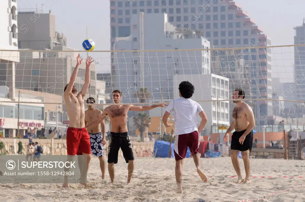 Beach of town, beach volleyball, Tel Aviv, Israel