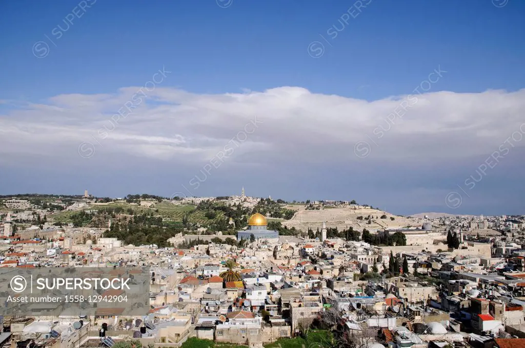 Overlooking the Old Town with Mount Olivet, Jerusalem, Israel