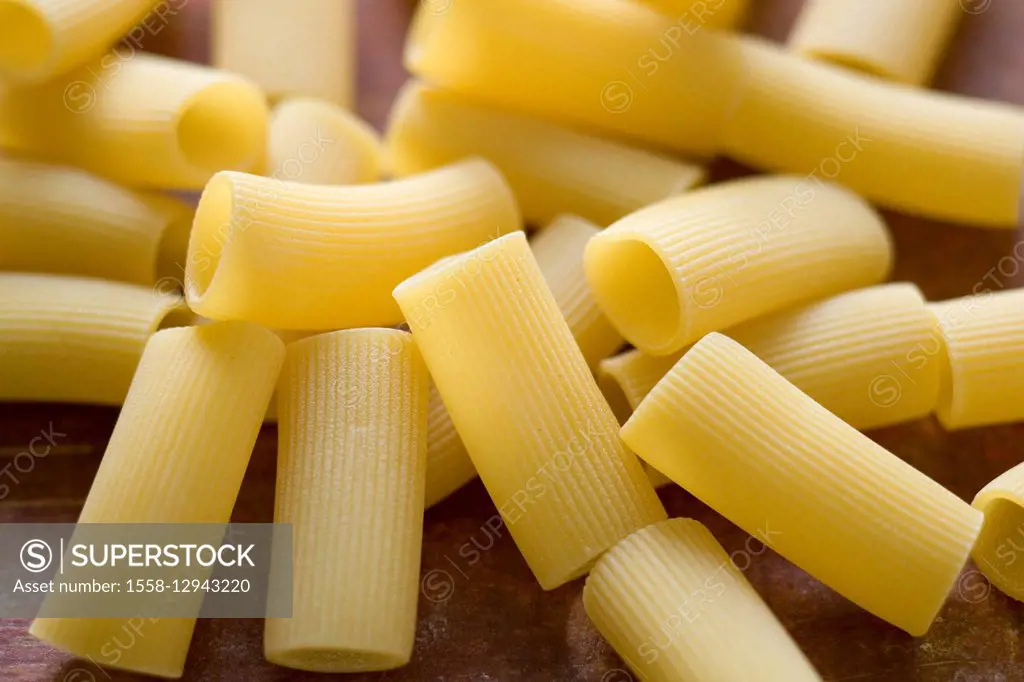 Raw rigatoni (pasta), close-up