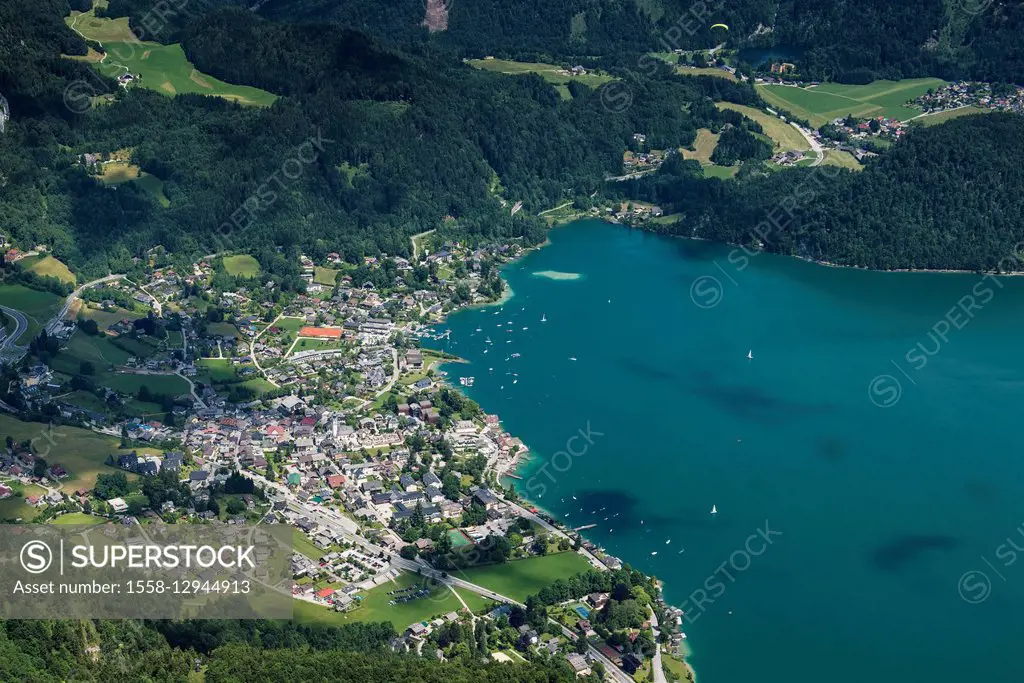 St. Gilgen, Wolfgangsee, Austria, Salzburg state, Salzkammergut, aerial picture, mountain lake, bath lake, holiday region, tourism place