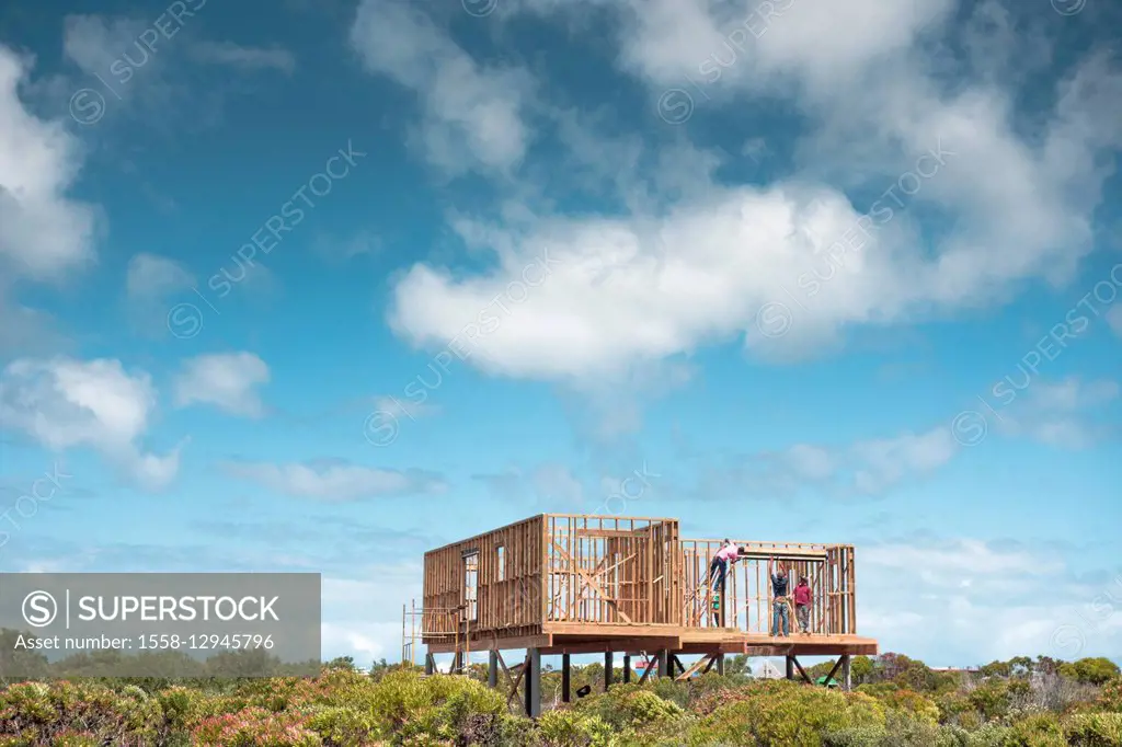 South Africa, Betty's Bay, house, wooden house, construction, construction site, construction worker,