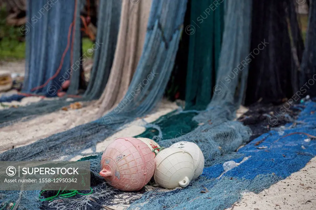 Tanzania, Zanzibar, beach, fishing nets,