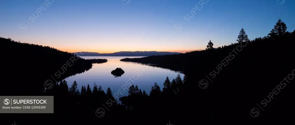 The USA, America, Lake Tahoe, California, Emerald Bay, bay, morning, atmosphere, blue, silhouette, water, view, scenery