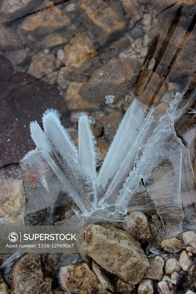 Water surface, ice formation, detail
