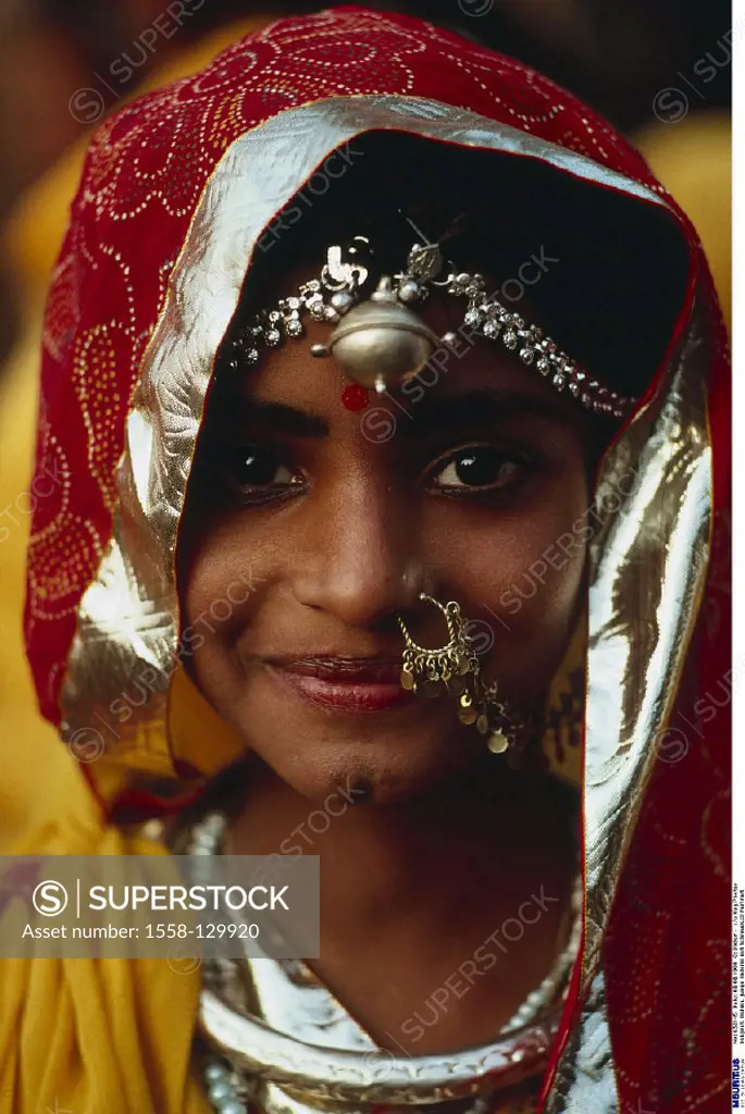 India, Asia, Woman, young, Jewellery, Headgear