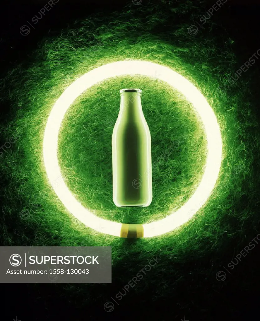 Milk bottle, Fluorescent lamp, green