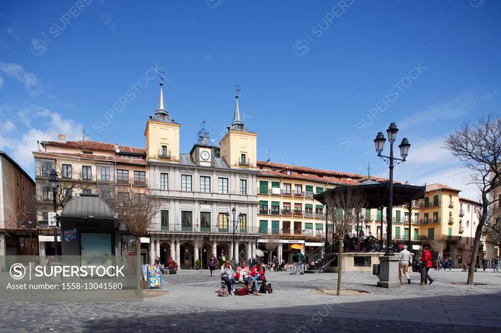 Spain, Segovia (city), Plaza Mayor with city hall,