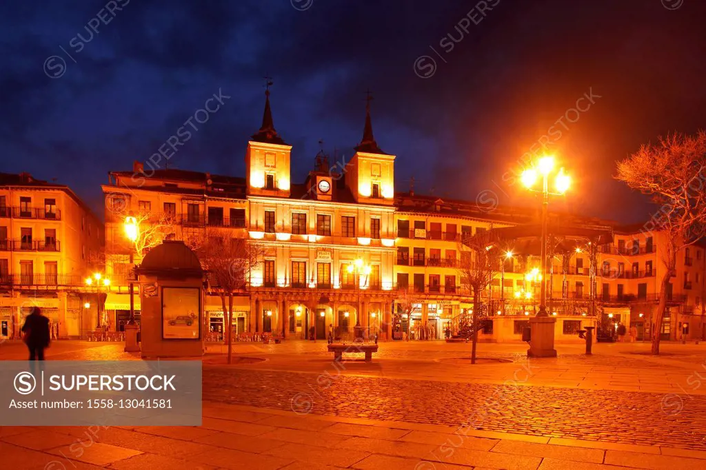 Spain, Segovia (city), Plaza Mayor with city hall,