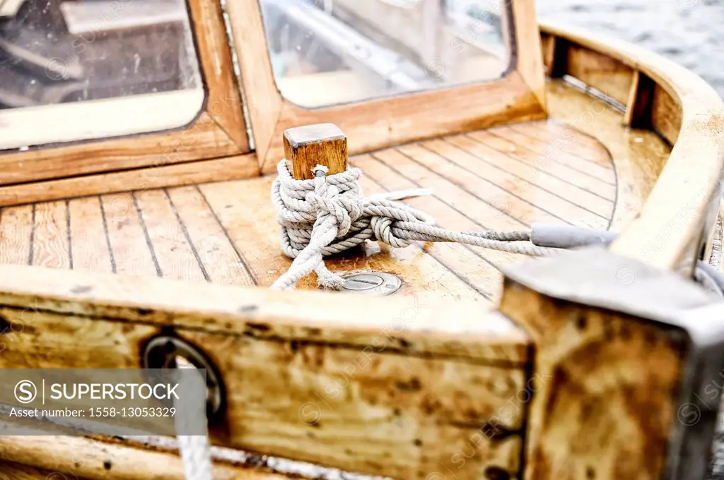 Wooden boat, motorboat, berth, detail,