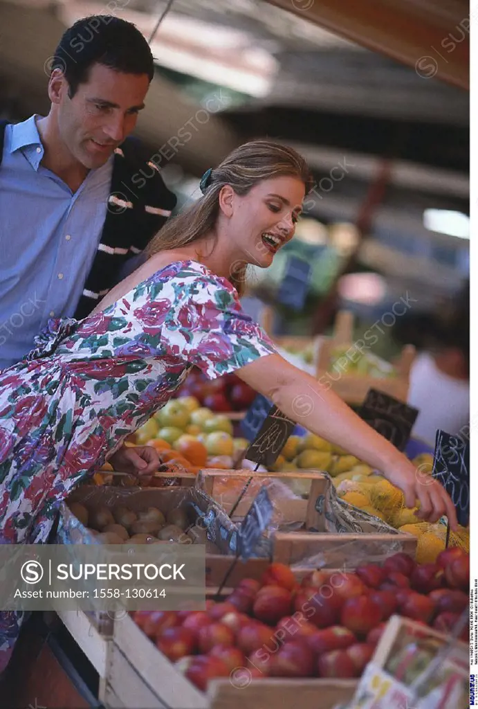 Couple, Shopping, Fruit, Market