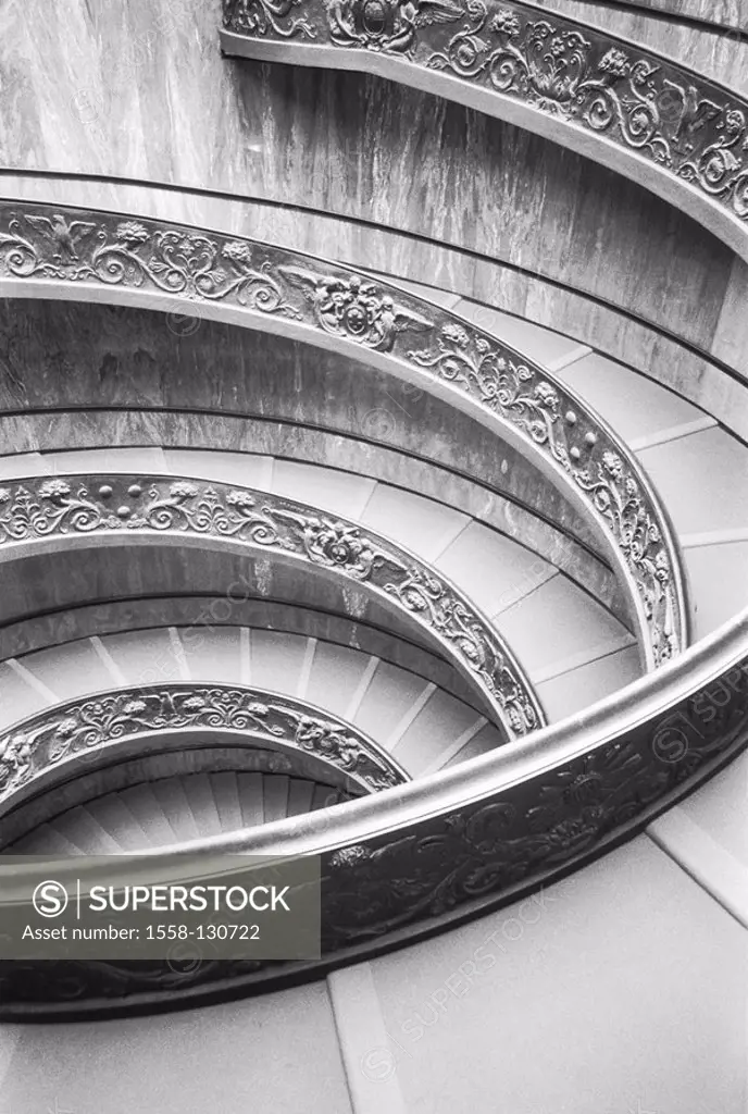 Italy, Rome, Vatican museum, spiral staircase, s/w,