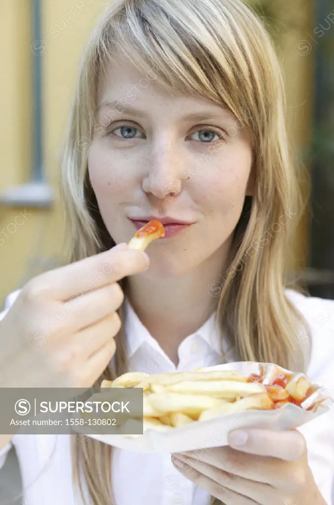 Woman, young, french fries