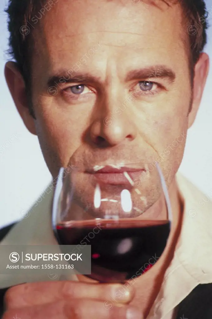 Man, glass, red wine