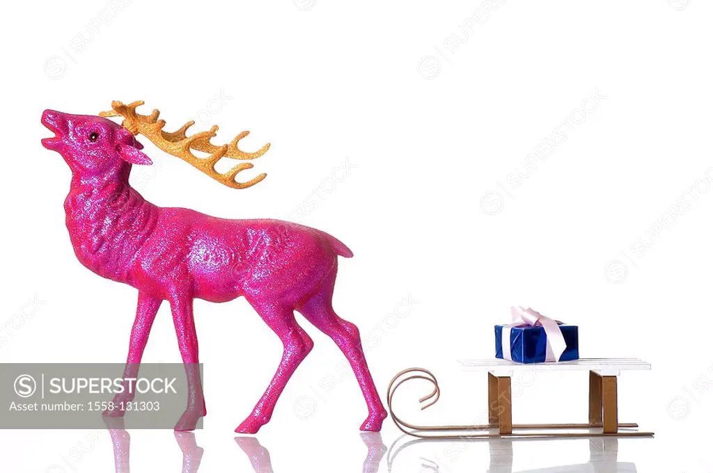 Plastic elk, pink, sleigh, Christmas gift,