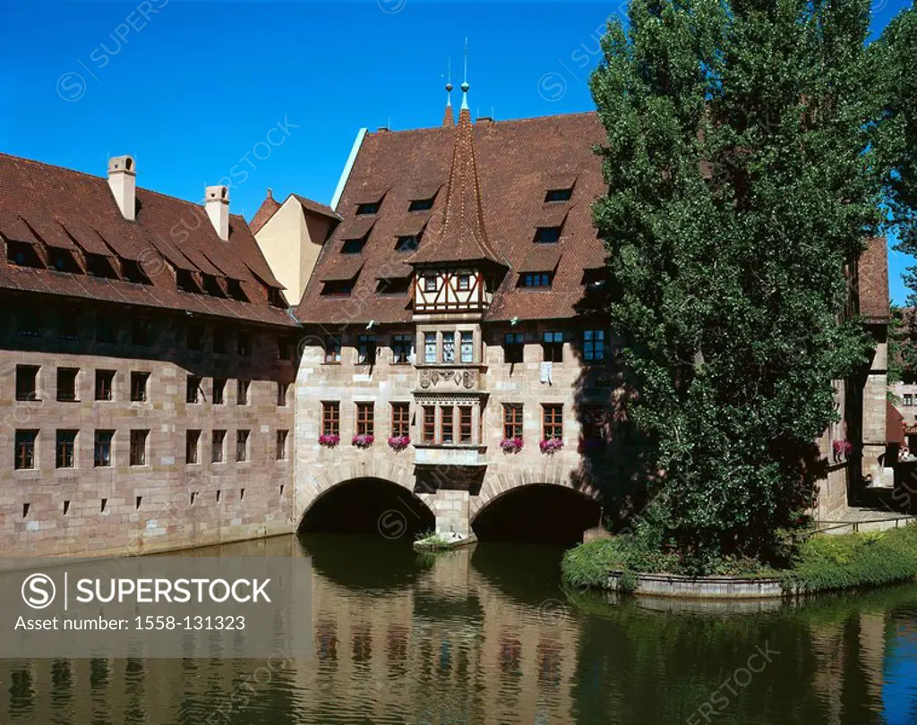 Germany, Bavaria, Nürnberg, sacred-spirit-hospital, detail, Pegnitz, franconia, river, building, construction, 1332-39, architecture, sight, destinati...