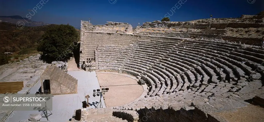 Italy, island, Sicily, island Sicily, Segesta amphitheaters destination sight, landmark, culture, antique, ruin, fragments, architecture, historically...