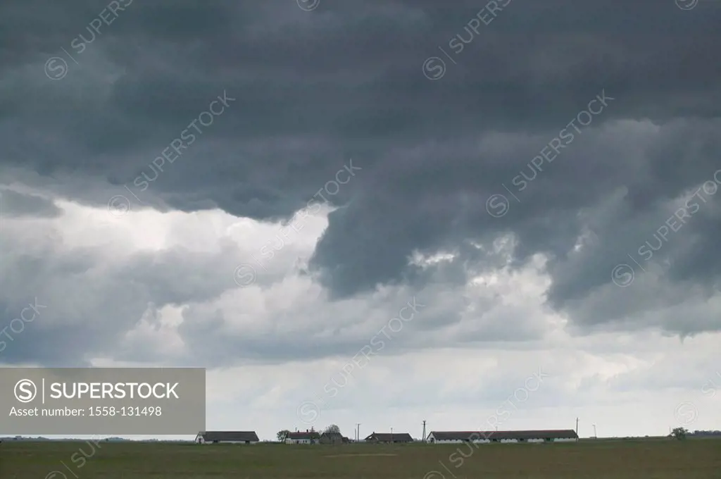 Hungary, Hortobagy, landscape, farmstead, clouded sky, wide lowlands, Puszta, Puszta-landscape, farm, nobody, heaven, clouds, mood dismal, cloud-mood,...