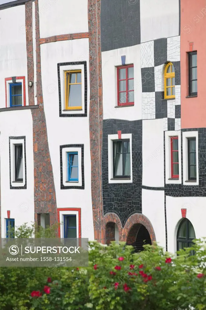Austria, Styria, Bad Blumau, Rogner-Bad, design-hotel, facade, detail, Hundertwasser-Stil, no property release, hotel, Wellness-Hotel, Spa Resort, bui...
