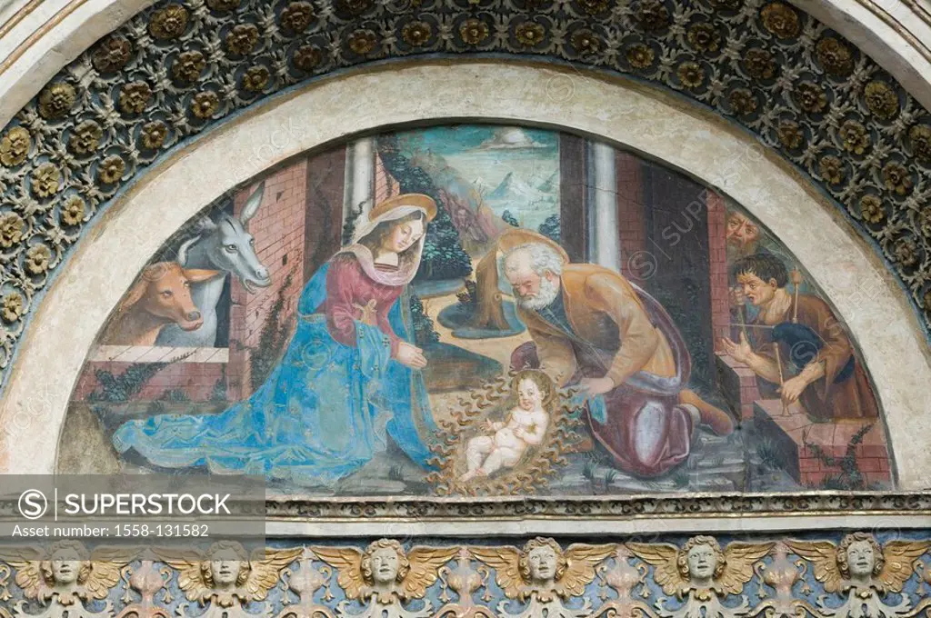Italy, Valle d´Aosta, Aosta, cathedral Santa Maria Assunta painting detail Aostatal sight, belief, religion, Christianity, Lord´s house, sacral-constr...