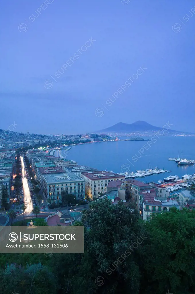 Italy, Kampanien, Naples, city view, background, Vesuv, South-Italy, destination, sea, Mediterranean, view, city, city, port, harbor, volcano, mountai...