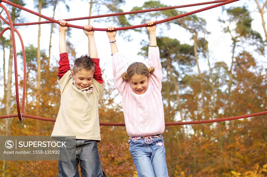 Children, girl, boy, playground, Klettergerüst, plays, does gymnastics, ropes, hangs, cheerfully, activity, friends, 6-10 years, friendship, fun, game...