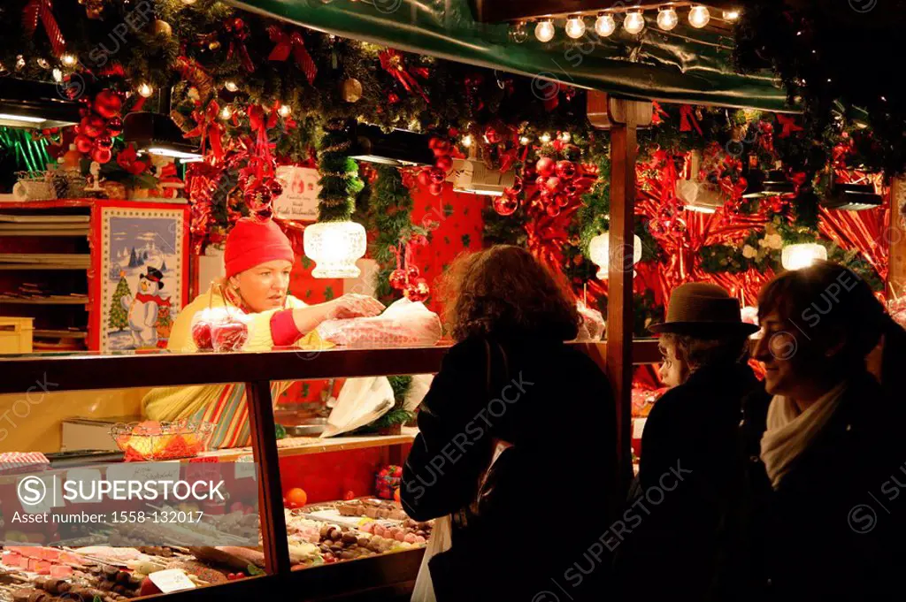 Germany, Rhineland-Palatinate, Mainz, Christmas-market, booth, fruit-skewers, city, Christmas, Christmas time, market, condition, market-stand, sale, ...