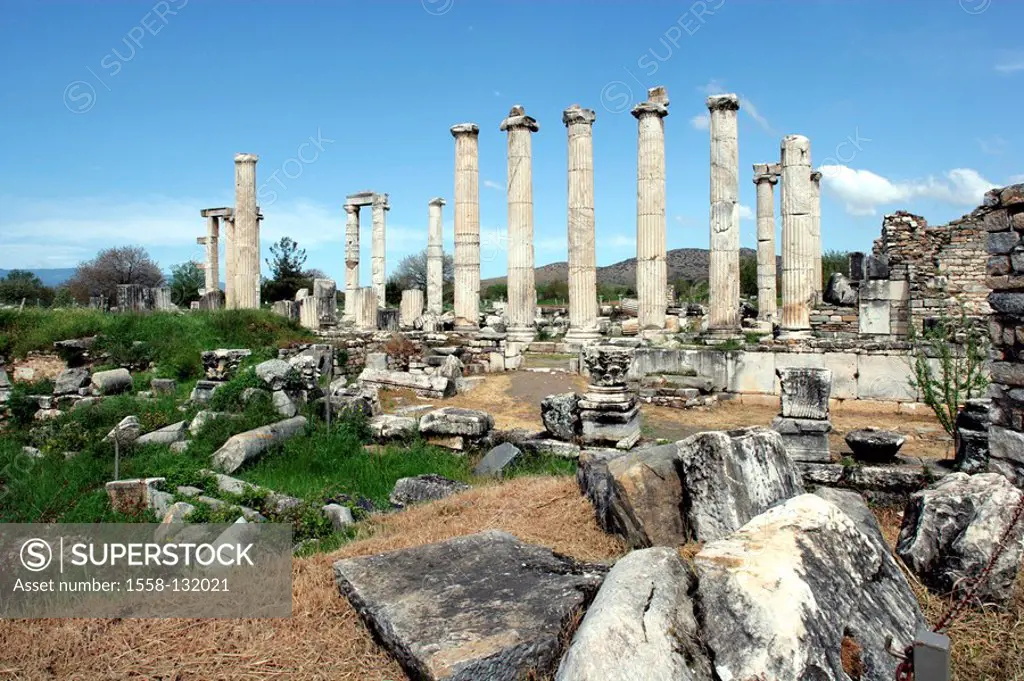 Turkey, Aphrodisias, Aphrodite-temples, ruins, columns, Karien, excavation-place, ruin-place 1 cent v Chr , antiquity, history, fragments, temples, te...