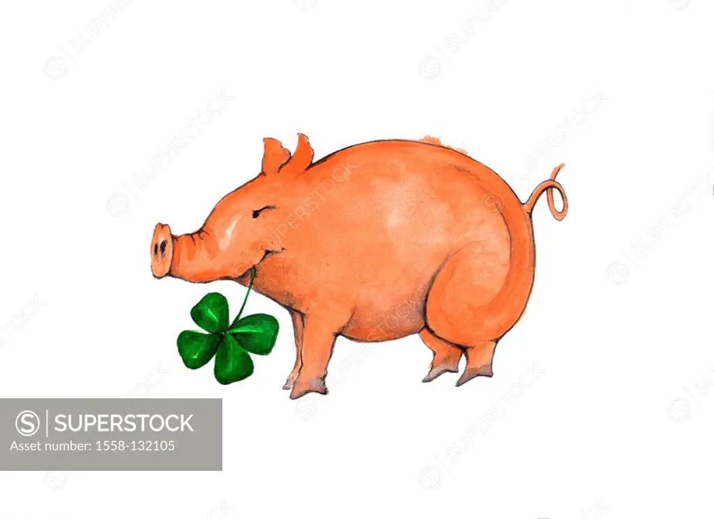 Lucky-pig, cut-out, illustration,