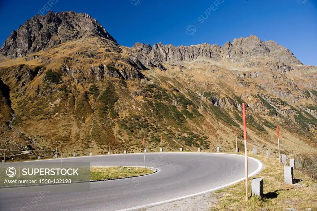 Austria, Vorarlberg, Montafon, Silvretta, high-Alps-street, curve,