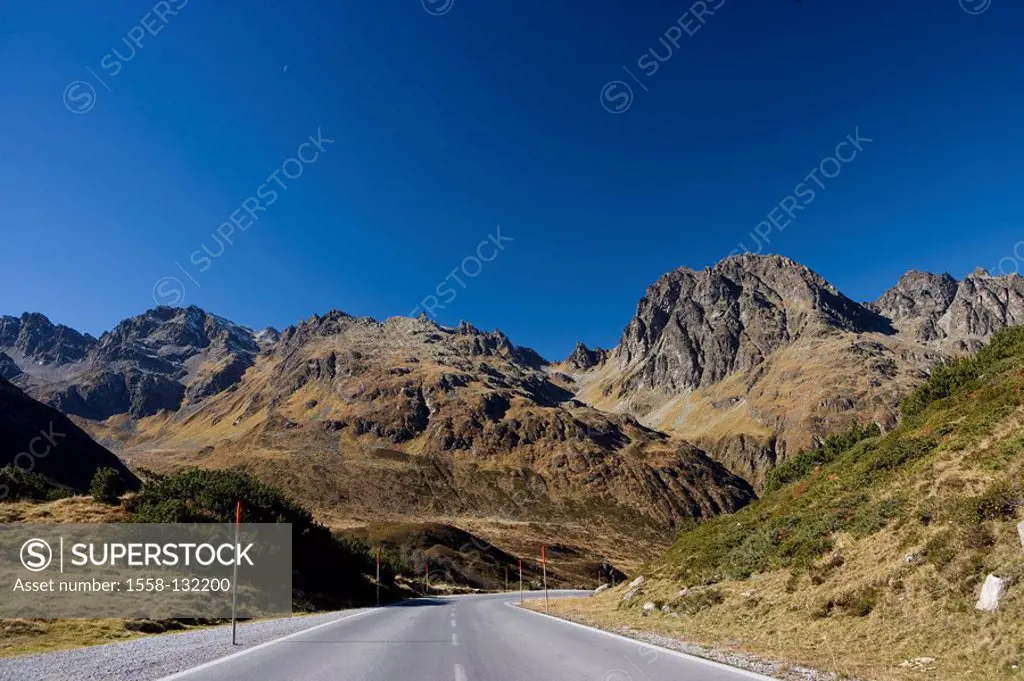 Austria, Vorarlberg, Montafon, Silvretta, high-Alps-street, curve,